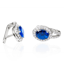 обзорное фото Серьги из белого золота с сапфиром и бриллиантами RoyalBlue E0599  Золотые серьги с сапфиром
