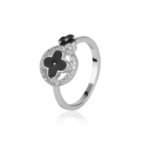 обзорное фото Серебряное кольцо с эмалью и фианитами 027937  Серебряные кольца со вставками