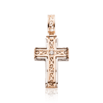 обзорное фото Золотой декоративный крестик с фианитом 029566  Декоративные золотые крестики