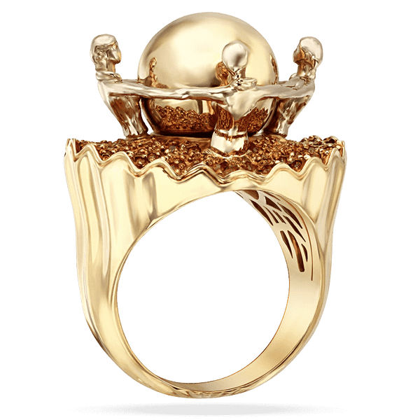 Ексклюзивна масивна каблучка з жовтого золота Натхненні Танцем зі смарагдами та фіанітами 039031 детальне зображення ювелірного виробу Ексклюзивна масивна каблучка з жовтого золота Натхненні Танцем зі смарагдами та фіанітами 039031 детальне зображення ювелірного виробу