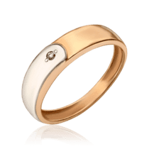 обзорное фото Обручальное кольцо в комбинированном золоте с одним бриллиантом 034652  Золотые кольца