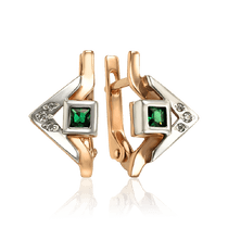 обзорное фото Серьги из красного и белого золота с изумрудами и фианитами 035059 Золотые серьги обзорное фото Серьги из красного и белого золота с изумрудами и фианитами 035059  Золотые серьги