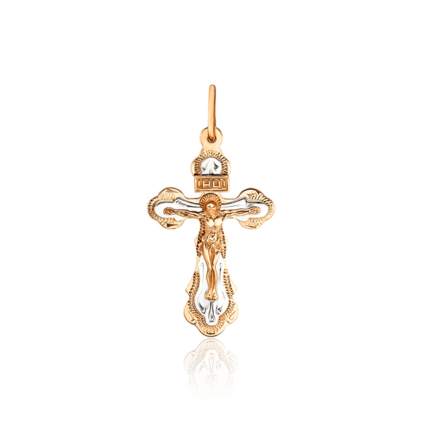 Крестик из комбинированного золота Распятие 035389 детальное изображение ювелирного изделия Золотые подвески Крестик из комбинированного золота Распятие 035389 детальное изображение ювелирного изделия Золотые подвески