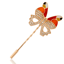 обзорное фото Золотая брошка в виде бабочки с фианитами и эмалью 033674  Золотые броши