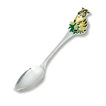 обзорное фото Детская ложка из серебра Тигренок с эмалью 031850  Серебряные детские ложечки