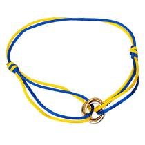 обзорное фото Шелковый браслет в желто - голубых цветах с кольцами Тринити 925 пробы 039472 Браслеты красная нить обзорное фото Шелковый браслет в желто - голубых цветах с кольцами Тринити 925 пробы 039472  Браслеты красная нить