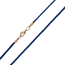обзорное фото Ювелирный синий шнурок с золотой застежкой 032462  Шнурки с золотом