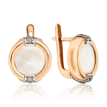 обзорное фото Золотые серёжки круглые с перламутром и фианитами035314 Золотые серьги обзорное фото Золотые серёжки круглые с перламутром и фианитами035314  Золотые серьги