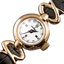 обзорное фото Золотые часы с кожаным ремешком Винтаж 036228  Женские золотые часы