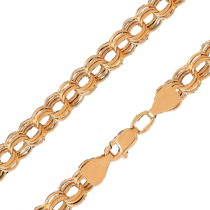 обзорное фото Цепочка из красного золота тройной Бисмарк 031922  Золотые цепочки плетение Бисмарк