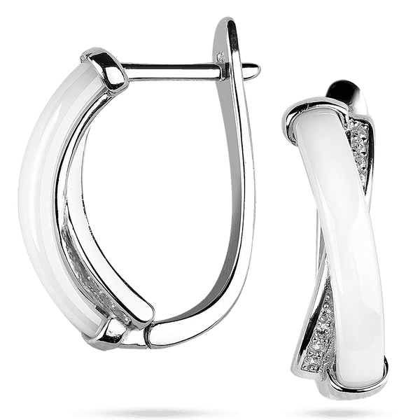 Серебряные серьги с белой керамикой и белыми фианитами 039411 детальное изображение ювелирного изделия Серебряные серьги с камнями Серебряные серьги с белой керамикой и белыми фианитами 039411 детальное изображение ювелирного изделия Серебряные серьги с камнями