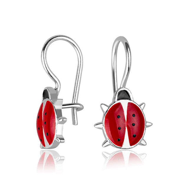 Серебряные детские серьги на французском замочке петелька с эмалью Божья Коровка 037593 детальное изображение ювелирного изделия Детские серебряные серьги  Серебряные детские серьги на французском замочке петелька с эмалью Божья Коровка 037593 детальное изображение ювелирного изделия Детские серебряные серьги