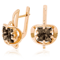 обзорное фото Золотые серьги с раухтопазом 023523 Золотые серьги с раухтопазом обзорное фото Золотые серьги с раухтопазом 023523  Золотые серьги с раухтопазом