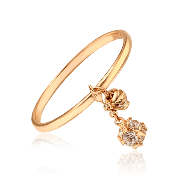 Золотое кольцо с подвеской блестящий Шар с фианитами 036575 детальное изображение ювелирного изделия Золотые кольца