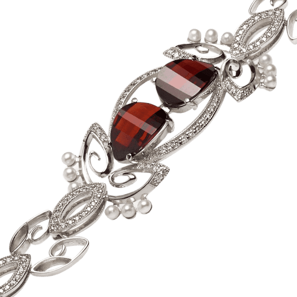Женский браслет с жемчужинами и красными камнями Женский браслет с жемчужинами и красными камнями