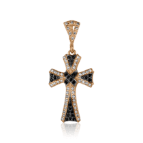 обзорное фото Золотой крестик с черными и белыми фианитами 028032  Декоративные золотые крестики