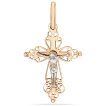 обзорное фото Золотой крестик с Распятием 028801 Крестики женские обзорное фото Золотой крестик с Распятием 028801  Крестики женские