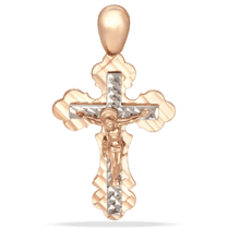 оглядове фото Православний хрест в червоному та білому золоті з алмазним гравіюванням 039090