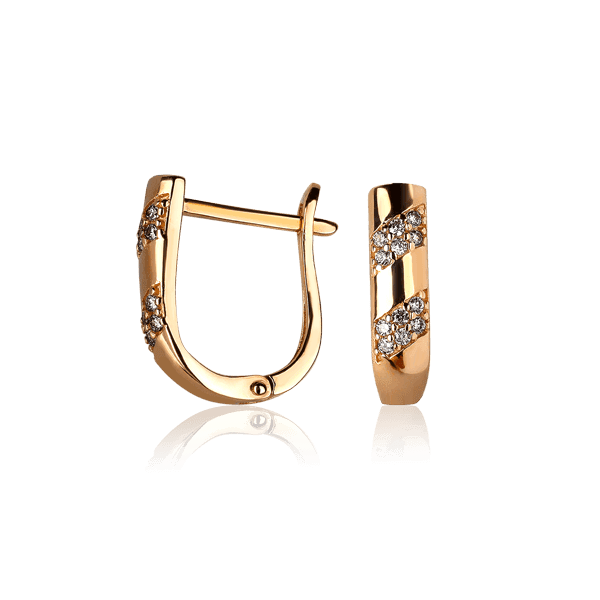 Золотые серьги с фианитом в красном золоте 030715 детальное изображение ювелирного изделия Золотые серьги с английским замком Золотые серьги с фианитом в красном золоте 030715 детальное изображение ювелирного изделия Золотые серьги с английским замком