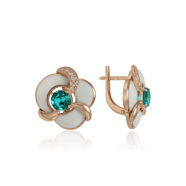 Золотые серьги Цветы с кварцем и эмалью 028965 детальное изображение ювелирного изделия Золотые серьги