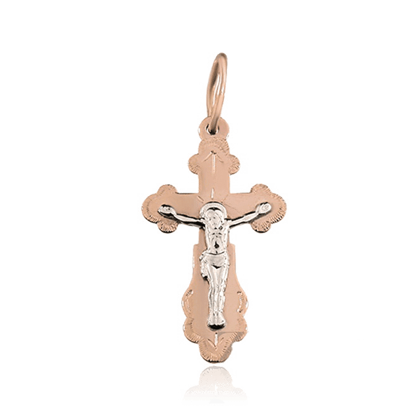Крестик из красного и белого золота с Распятием 028757 детальное изображение ювелирного изделия Детский золотой крестик Крестик из красного и белого золота с Распятием 028757 детальное изображение ювелирного изделия Детский золотой крестик