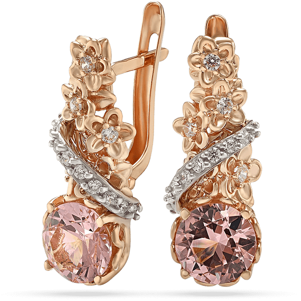 Золотые серьги Цветы с розовым морганитом и фианитами 030471 детальное изображение ювелирного изделия Золотые серьги с морганитом Золотые серьги Цветы с розовым морганитом и фианитами 030471 детальное изображение ювелирного изделия Золотые серьги с морганитом