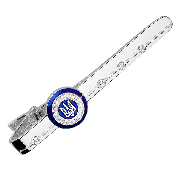 Серебряный зажим на галстук Тризуб с эмалью и фианитами 037855 детальное изображение ювелирного изделия Серебряные зажимы Серебряный зажим на галстук Тризуб с эмалью и фианитами 037855 детальное изображение ювелирного изделия Серебряные зажимы