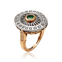 обзорное фото Кольцо из красного и белого золота с бриллиантами и изумрудом 035068  Золотые кольца