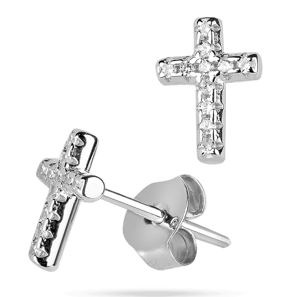 Маленькие серьги - пусеты на зажиме Кресты с белыми фианитами 925 пробы 039648 детальное изображение ювелирного изделия Серебряные серьги с камнями Маленькие серьги - пусеты на зажиме Кресты с белыми фианитами 925 пробы 039648 детальное изображение ювелирного изделия Серебряные серьги с камнями