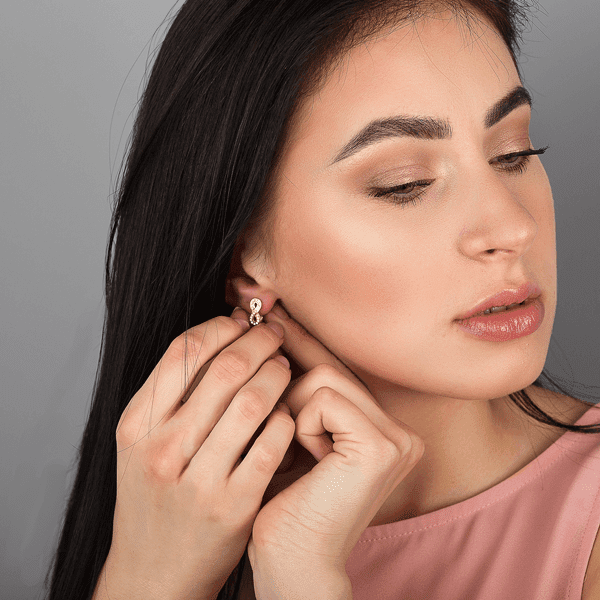 Серьги из красного золота с фианитом Бесконечность 030711 Серьги из красного золота с фианитом Бесконечность 030711