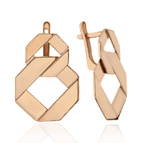 обзорное фото Серьги из красного золота в виде двух звеньев 034624  Золотые серьги