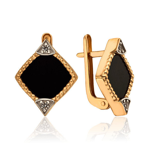 Стильные золотые серьги с черным агатом 034181 детальное изображение ювелирного изделия Золотые серьги Стильные золотые серьги с черным агатом 034181 детальное изображение ювелирного изделия Золотые серьги