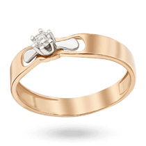 обзорное фото Элегантное кольцо из красного и белого золота с бриллиантом круглой огранки 040823  Золотые кольца с бриллиантами