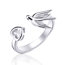 обзорное фото Серебряное кольцо Ласточка с сердцем 032611  Серебряные кольца с фианитом