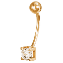 обзорное фото Золотой пирсинг в пупок с цирконием 024072  Золотая серьга в пупок
