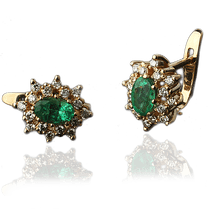 обзорное фото Серьги из желтого золота с изумрудами и бриллиантами 023134 Золотые серьги с изумрудами обзорное фото Серьги из желтого золота с изумрудами и бриллиантами 023134  Золотые серьги с изумрудами