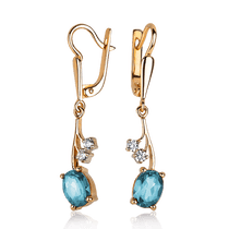 обзорное фото Серьги подвески золотые с топазом Эстелла 033526 Золотые серьги обзорное фото Серьги подвески золотые с топазом Эстелла 033526  Золотые серьги