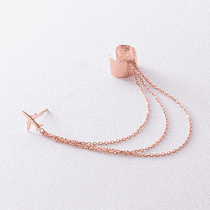 обзорное фото Серьга-каффа в красном золоте "Самолет" с цепочками без вставок 041080  Золотые серьги без вставок