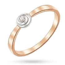 обзорное фото Изящное золотое кольцо с белыми волнообразными линиями в центре которого круглый бриллиант 040702  Золотые кольца с бриллиантами