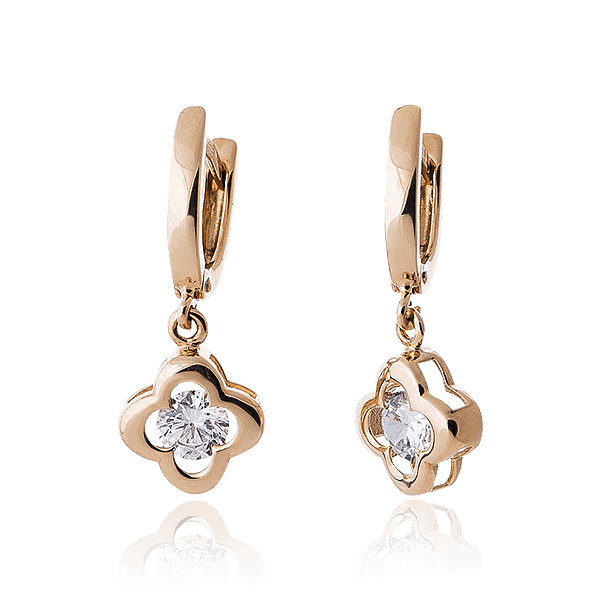 Серьги из желтого золота с фианитом 029261 детальное изображение ювелирного изделия Золотые серьги с фианитом