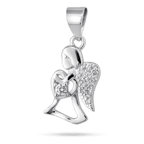 обзорное фото Серебряная подвеска "Девочка-ангелочек с сердцем" с большим фианитом и крыльями с россыпью 040084  Серебряные подвески со вставками