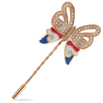 обзорное фото Ювелирная брошь Золотая Бабочка с фианитами и эмалью 033672 Золотые броши обзорное фото Ювелирная брошь Золотая Бабочка с фианитами и эмалью 033672  Золотые броши