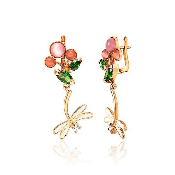 Массивные золотые серьги с улекситом, фианитами и эмалью Стрекоза 033761 детальное изображение ювелирного изделия Золотые серьги с эмалью Массивные золотые серьги с улекситом, фианитами и эмалью Стрекоза 033761 детальное изображение ювелирного изделия Золотые серьги с эмалью