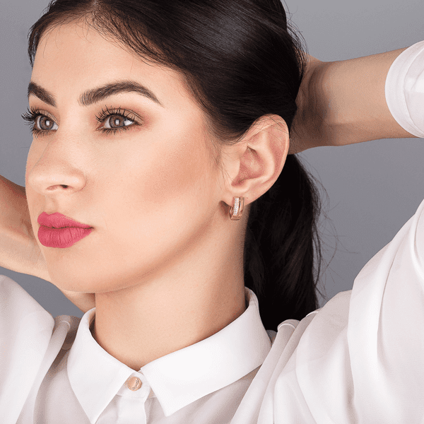 Серьги из красного золота на английской застежке с фианитами 030704 Серьги из красного золота на английской застежке с фианитами 030704