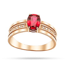 обзорное фото Золотое кольцо с большим камешком рубин и дорожкой из фианитов 040312 Золотые кольца с рубином обзорное фото Золотое кольцо с большим камешком рубин и дорожкой из фианитов 040312  Золотые кольца с рубином