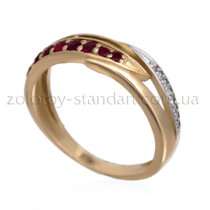 обзорное фото Золотое кольцо с рубинами и бриллиантами 12073  Золотые кольца с рубином