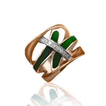 обзорное фото Кольцо из золота с зеленой эмалью и фианитами 030832  Эксклюзивные кольца из золота