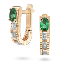 обзорное фото Золотые серьги с изумрудом овальной огранки и вставками с инкрустированными бриллиантами 041055 Золотые серьги с изумрудами обзорное фото Золотые серьги с изумрудом овальной огранки и вставками с инкрустированными бриллиантами 041055  Золотые серьги с изумрудами