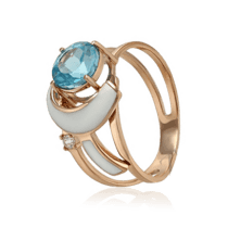 обзорное фото Золотое кольцо с топазом фианитом и эмалью 028637  Золотые кольца с топазом