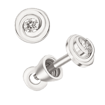 обзорное фото Изящные пуссети в белом золоте с волнообразными линиями в центре которого круглый бриллиант 040713  Золотые серьги с бриллиантами